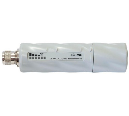 Точка доступа MikroTik Groove 52 with N-male connector, High Gain Single Chain 2.4GHz / 5GHz 802.11abgn wireless, 600MHz CPU, 64MB RAM, 1x LAN, mounting loops, POE, PSU, plastic case, RouterOS L3 Точка доступа MikroTik Groove 52 with N-male connector, High Gain Single Chain 2.4GHz / 5GHz 802.11abgn wireless, 600MHz CPU, 64MB RAM, 1x LAN, mounting loops, POE, PSU, plastic case, RouterOS L3