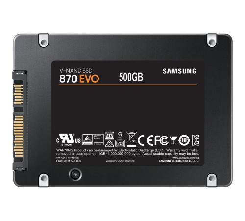 Твердотельные накопители/ Samsung SSD 870 EVO, 500GB, 2.5" 7mm, SATA3, 3-bit MLC, R/W 560/530MB/s, IOPs 98 000/88 000, DRAM buffer 512MB, TBW 300, DWPD 0.33 (12 мес.)