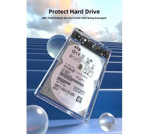 Внешний корпус для диска HDD/SSD Netac WH11 2.5 SATA to USB3.0 External HDD/SSD Case, Slide Transparent Cover, with USB3.0 C to C cable