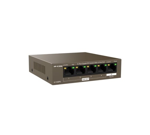 IP-COM G1105PD Коммутатор неуправляемый PoE, 5 портов, 5x1 Гбит/с, PoE 4х15,4 Вт (до 30Вт), настольный IP-COM G1105PD Коммутатор неуправляемый PoE, 5 портов, 5x1 Гбит/с, PoE 4х15,4 Вт (до 30Вт), настольный