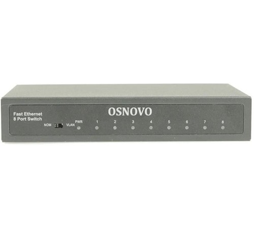 Коммутатор Fast Ethernet OSNOVO SW-10800 Неуправляемый коммутатор Fast Ethernet на 8 RJ45 портов. Порты: 8 x FE (10/100Base-TX). Изоляция портов (VLAN). Auto MDI/MDIX Встроенная грозозащита 3кВ. В комплекте БП DC12V(1A). Разм