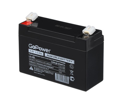 Аккумулятор свинцово-кислотный GoPower LA-435 4V 3.5Ah (1/20) Аккумулятор свинцово-кислотный GoPower LA-435 4V 3.5Ah (1/20)