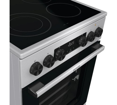 Плита GORENJE/ Стеклокерамическая плита, Цвет: Нержавеющая сталь, Материал дверцы: Стеклянная дверца, GentleClose: шарнир с плавным закрыванием дверцы духовки, Тип духовки: Мультифункциональная духовка, Стеклокерамическая варочная панель, Количество конфо