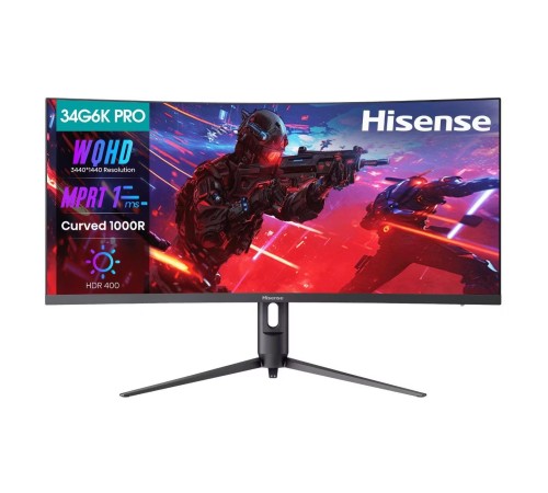 Монитор Hisense/ 34"/3440x1440, изогнутый, VA, 21:9, матовое/антибликовое, 180Гц, время отклика 1мс, 280кд/м2, 4000:1, HDR 400, DisplayPort, HDMIх2, разъем для наушников 3.5мм Монитор Hisense/ 34"/3440x1440, изогнутый, VA, 21:9, матовое/антибликовое, 180Гц, время отклика 1мс, 280кд/м2, 4000:1, HDR 400, DisplayPort, HDMIх2, разъем для наушников 3.5мм