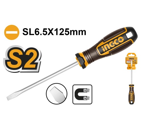 Плоская отвертка Ingco HSDSL6125, SL6.5, 125мм Плоская отвертка Ingco HSDSL6125, SL6.5, 125мм