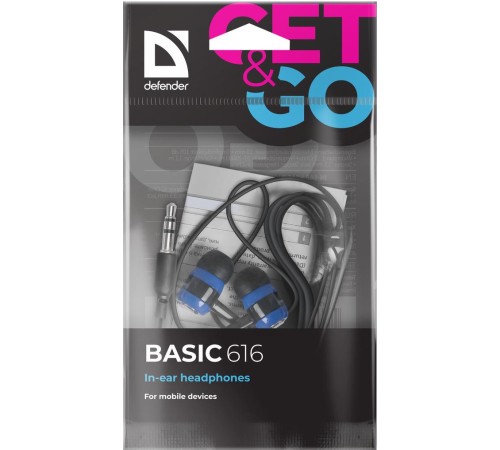 Defender Наушники вставки Basic 616 черный + синий