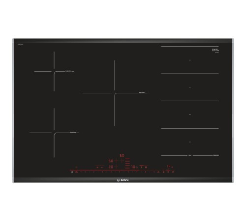 Встраиваемая индукционная панель BOSCH Индукционная,  5.1x80.2x52.7, стеклокерамическая поверхность, индукция, независ., без рамки, цвет:черный