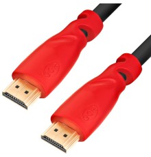 GCR Кабель 1.0m HDMI версия 1.4, черный, красные коннекторы, OD7.3mm, 30/30 AWG, позолоченные контакты, Ethernet 10.2 Гбит/с, 3D, 4K GCR-HM350-1.0m, экран