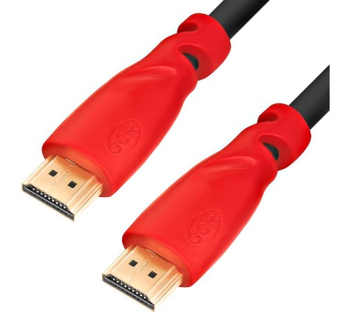 GCR Кабель 1.0m HDMI версия 1.4, черный, красные коннекторы, OD7.3mm, 30/30 AWG, позолоченные контакты, Ethernet 10.2 Гбит/с, 3D, 4K GCR-HM350-1.0m, экран