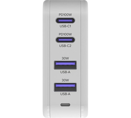 GCR Сетевое зарядное устройство 100W, 2 USB + 2 TypeC, GaN Tech Quick Charger, PD 3.0, белый GCR Сетевое зарядное устройство 100W, 2 USB + 2 TypeC, GaN Tech Quick Charger, PD 3.0, белый