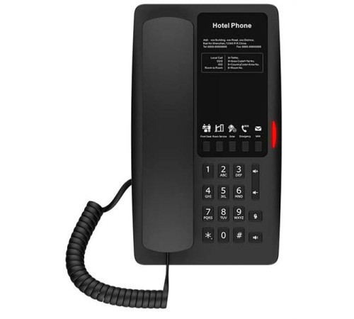 Отельный SIP-Телефон Fanvil H4, 2 SIP-акк., POE, БП в комп., 2x100 Mbps, Чёрный, 5 прог. клав.