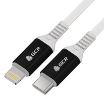 GCR Кабель PREMIUM 1.0m TypeC/Lightning MFI POWER DELIVERY 18 W, быстрая зарядка, белый силикон, AL case черный, белый ПВХ, GCR-53465