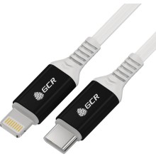 GCR Кабель PREMIUM 1.0m TypeC/Lightning MFI POWER DELIVERY 18 W, быстрая зарядка, белый силикон, AL case черный, белый ПВХ, GCR-53465