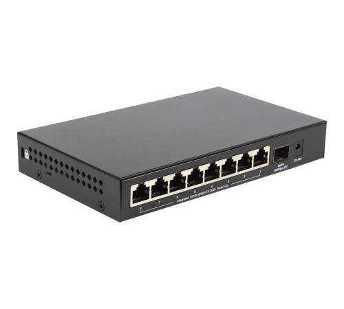 Коммутатор/ Unmanaged Switch 8x100Base-TX PoE, 1x1000Base-X SFP, PoE Budget 80W, metal case