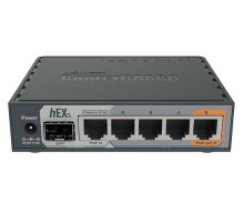 Маршрутизатор/ hEX S 5x Gigabit Ethernet, SFP, Dual Core 880MHz CPU, 256MB RAM, USB, microSD, RouterOS L4, IPsec hardware encryption support and The Dude server package