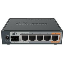 Маршрутизатор/ hEX S 5x Gigabit Ethernet, SFP, Dual Core 880MHz CPU, 256MB RAM, USB, microSD, RouterOS L4, IPsec hardware encryption support and The Dude server package