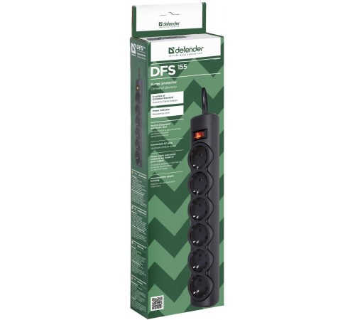 Сетевой фильтр Defender DFS 155 5 м, черный, 6 розеток/ Surge Protector Defender DFS 155 5m, black, 6 outlets Сетевой фильтр Defender DFS 155 5 м, черный, 6 розеток/ Surge Protector Defender DFS 155 5m, black, 6 outlets