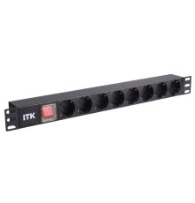 Панель питания распределительная ITK PDU 8 розеток нем. ст, с LED выкл, 1U, без шнура, вх. С14