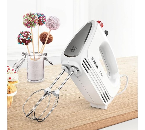 Миксер Bosch/ Миксер Bosch, ручной, 4 скорости, импульсный режим, 2 насадки, мощность 375 Вт, цвет белый Миксер Bosch/ Миксер Bosch, ручной, 4 скорости, импульсный режим, 2 насадки, мощность 375 Вт, цвет белый