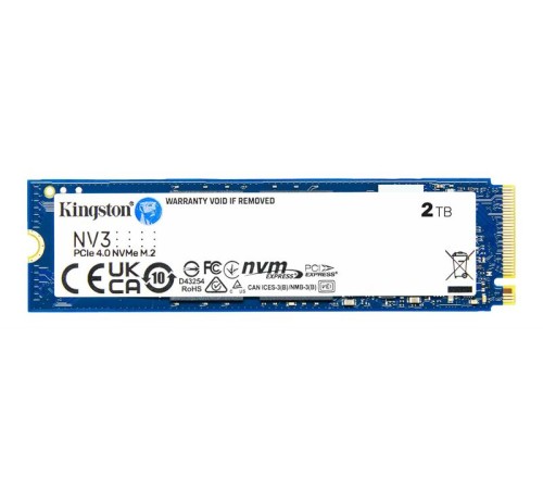 Твердотельный накопитель Kingston SSD 2TB NV3 M.2 2280 NVMe Gen4x4 R6000/W5000MB/s MTBF 2M 640TBW Retail 1 year Твердотельный накопитель Kingston SSD 2TB NV3 M.2 2280 NVMe Gen4x4 R6000/W5000MB/s MTBF 2M 640TBW Retail 1 year