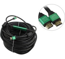Greenconnect Кабель с активным усилителем сигнала 40.0m (20m+20m) AL case 2 ферит кольца, HDMI 2.0, 28/26, HDR 4:2:0, 4K/30Hz,черный, High speed 19M/19M с усилителем, черный, тройной экран, GCR-51019