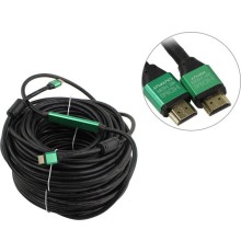 Greenconnect Кабель с активным усилителем сигнала 40.0m (20m+20m) AL case 2 ферит кольца, HDMI 2.0, 28/26, HDR 4:2:0, 4K/30Hz,черный, High speed 19M/19M с усилителем, черный, тройной экран, GCR-51019