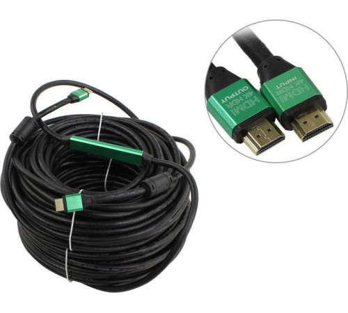Greenconnect Кабель с активным усилителем сигнала 40.0m (20m+20m) AL case 2 ферит кольца, HDMI 2.0, 28/26, HDR 4:2:0, 4K/30Hz,черный, High speed 19M/19M с усилителем, черный, тройной экран, GCR-51019 Greenconnect Кабель с активным усилителем сигнала 40.0m (20m+20m) AL case 2 ферит кольца, HDMI 2.0, 28/26, HDR 4:2:0, 4K/30Hz,черный, High speed 19M/19M с усилителем, черный, тройной экран, GCR-51019