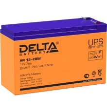Батарея DELTA серия HR-W, HR 12-28 W, напряжение 12В, емкость 7Ач (разряд 20 часов),  макс. ток разряда (5 сек.) 140А, макс. ток заряда 2.1А, свинцово-кислотная типа AGM, клеммы F2, ДxШxВ 151х65х94мм., вес 2.2кг., срок службы 8 лет./ Battery DELTA series