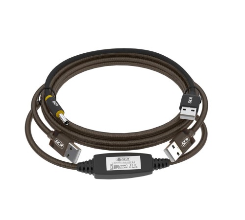 GCR Кабель активный 5.0m USB 2.0, AM/AM, черно-прозрачный, с усилителем сигнала, разъём для доп.питания, 28/24 AWG, GCR-53787