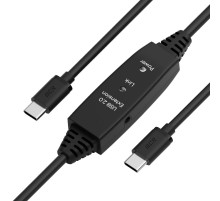 GCR Кабель активный 10.0m TypeC-C USB 2.0, M/M, с усилителем сигнала, разъём для доп.питания, черный, 28/24 AWG