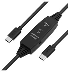 GCR Кабель активный 10.0m TypeC-C USB 2.0, M/M, с усилителем сигнала, разъём для доп.питания, черный, 28/24 AWG