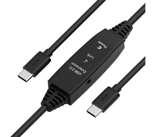 GCR Кабель активный 10.0m TypeC-C USB 2.0, M/M, с усилителем сигнала, разъём для доп.питания, черный, 28/24 AWG