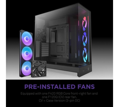 Корпус без блока питания/ Case NZXT H9 Flow RGB (2025), Midi-Tower, TG, 3x140mm RGB + 1x120mm, 2xUSB-A 3.2 + 1xUSB-C 3.2, E-ATX, ATX, mATX, mITX Black