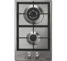 Встраиваемая варочная панель Korting/ Домино,  Crystal, 30 x 51 см, газовая, 2 конфорки, электроподжиг, газ-контроль, чугунные решетки, в комплекте - подставка WOK и адаптер для кофейника, нержавеющая сталь