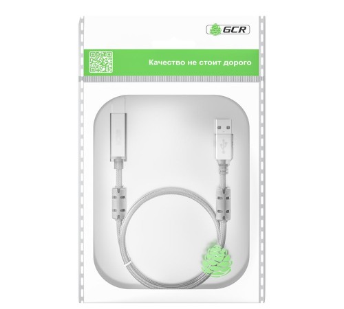 GCR Кабель PROF 0.75m USB 2.0, AM/BM, прозрачный, ферритовые кольца, 28/24 AWG, экран, армированный, морозостойкий, GCR-52421