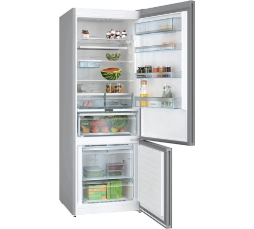 Холодильник BOSCH Full NoFrost, Serie   6, Габариты 193x70x80, Общий пол. объем: 559 л. (х:417, м:142), Черное стекло,Цифровой LCD дисплей,, Multi Airflow, AirFresh Filter, Боковое LED освещение и точечное для зон свежести, Полки EasyAccess, Отделение для