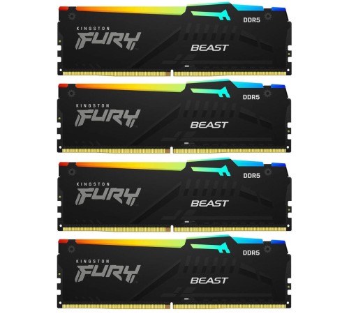 Память оперативная/ Kingston 64GB 5200MT/s DDR5 CL40 DIMM (Kit of 4) FURY Beast RGB XMP Память оперативная/ Kingston 64GB 5200MT/s DDR5 CL40 DIMM (Kit of 4) FURY Beast RGB XMP