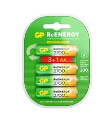 Аккумулятор Перезаряжаемые аккумуляторы GP ReEnergy 270AAHC AA, емкость 2650 мАч - 4 шт. в промо-упаковке 3+1