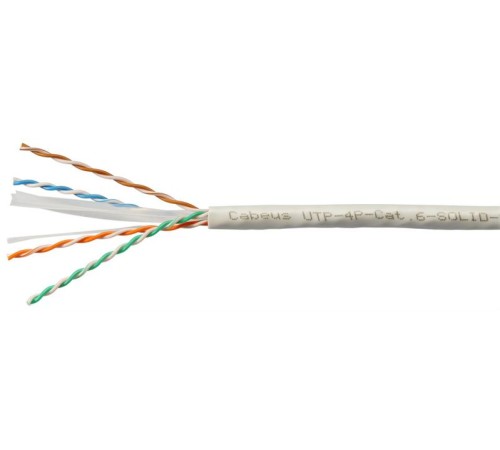 кабель Cabeus UTP-4P-Cat.6-SOLID-LSZH-GY Кабель витая пара UTP (U/UTP), категория 6, 4 пары (23 AWG), одножильный, LSZH нг(А)-HF, серый (305 м)