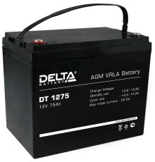 Батарея DELTA серия DT, DT 1275, напряжение 12В, емкость 75Ач (разряд 20 часов),  макс. ток разряда (5 сек.) 870А, макс. ток заряда 22.5А, свинцово-кислотная типа AGM, клеммы под болт М6, ДxШxВ 260х168х211мм., вес 21.5кг., срок службы 7-10 лет./ Battery D