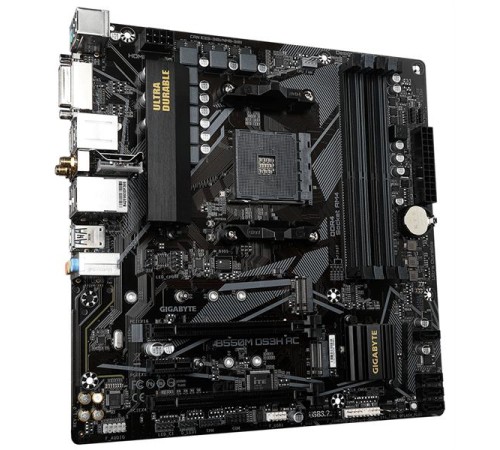 Материнская плата GIGABYTE B550M DS3H AC, AM4, B550, 4*DDR4, 4*SATA, 2*M.2, 4*USB 3.2, 4*USB 2.0, 2*PCIx16, 1*PCIx1, HDMI+DVI-D, mATX