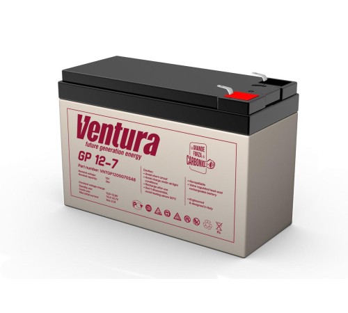 Батарея Ventura серия GP, GP12-7, напряжение 12B, емкость 7Ач (разряд 20 часов), макс. ток заряда 1.8А, свинцово-кислотная типа AGM, клеммы T2, ДШВ 151х65х100мм, вес 2.04кг/ Ventura battery GP series, GP12-7, voltage 12V, capacity 7Ah (discharge 20 h Батарея Ventura серия GP, GP12-7, напряжение 12B, емкость 7Ач (разряд 20 часов), макс. ток заряда 1.8А, свинцово-кислотная типа AGM, клеммы T2, ДШВ 151х65х100мм, вес 2.04кг/ Ventura battery GP series, GP12-7, voltage 12V, capacity 7Ah (discharge 20 h