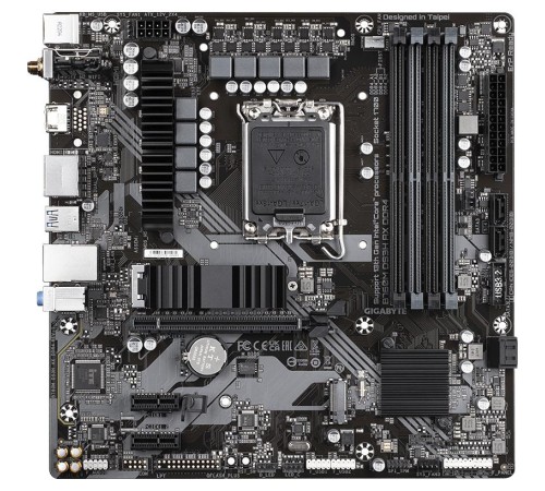 Материнская плата/ MB GIGABYTE INTEL B760 s1700, 4xDDR4(128GB), HDMI 2.0/2xDP, 1xPCIe 4.0x16, 2xPCIe 3.0, 1xLAN (2.5GbE), Wi-Fi, BT, 4xSATA 6Gb/s, 2xM.2, 1xUSB-C, 3xUSB 3.2, 2xUSB 2.0, mATX Материнская плата/ MB GIGABYTE INTEL B760 s1700, 4xDDR4(128GB), HDMI 2.0/2xDP, 1xPCIe 4.0x16, 2xPCIe 3.0, 1xLAN (2.5GbE), Wi-Fi, BT, 4xSATA 6Gb/s, 2xM.2, 1xUSB-C, 3xUSB 3.2, 2xUSB 2.0, mATX