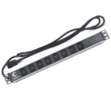 Блок розеток Cabeus PDU-8I-2IEC Блок розеток для 19" шкафов, гор., 8 розеток IEC 320 C13, 10 A, без выключателя, алюм. корпус, шнур 2 м, вилка IEC 320 C14