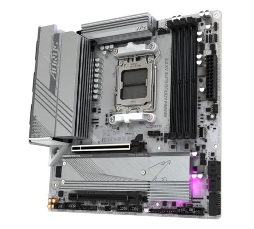 Материнская плата GIGABYTE B650M AORUS ELITE AX ICE, AM5, B650, 4*DDR5, 4*SATA, 2*M.2, 7*USB 3.2, 4*USB 2.0, Type-C, 2*PCIx16, DP+HDMI, mATX