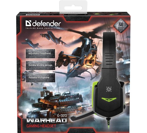 Defender Игровая гарнитура Warhead G-320 черный+зеленый, кабель 1.8 м