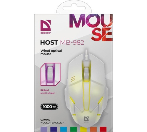 Defender Проводная оптическая мышь Host MB-982 7цветов,1000 dpi,белый