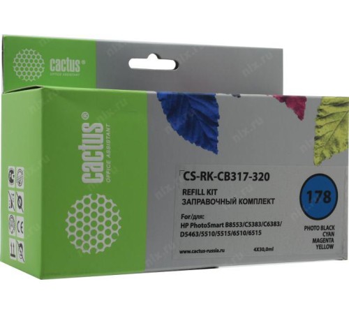 -/ Заправочный набор Cactus CS-RK-CB317-320 многоцветный 4x120мл для HP PS B8553/C5383/C6383/D5463/5510