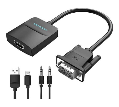 Мультимедиа конвертер Vention VGA + аудио > HDMI, гибкий, черный Мультимедиа конвертер Vention VGA + аудио > HDMI, гибкий, черный