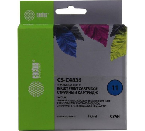 -/ Картридж струйный Cactus CS-C4836 №11 голубой (29мл) для HP BIJ 1000/1100/1200/2200/2300/2600/2800
